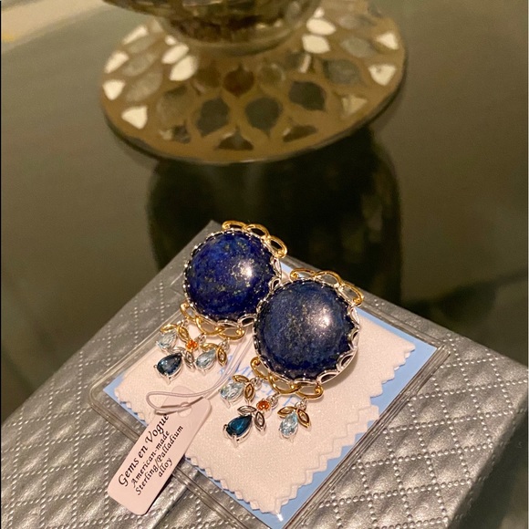 1.5" 20mm Lapis & Multi Gemstone Stud Earrings